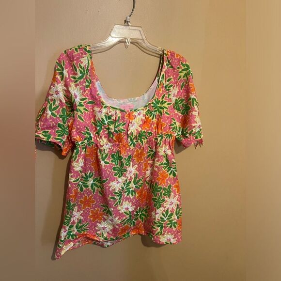 Lilly Pulitzer Floral Print Babydoll Short Sleeve Top - size 8 - Picture 2 of 8